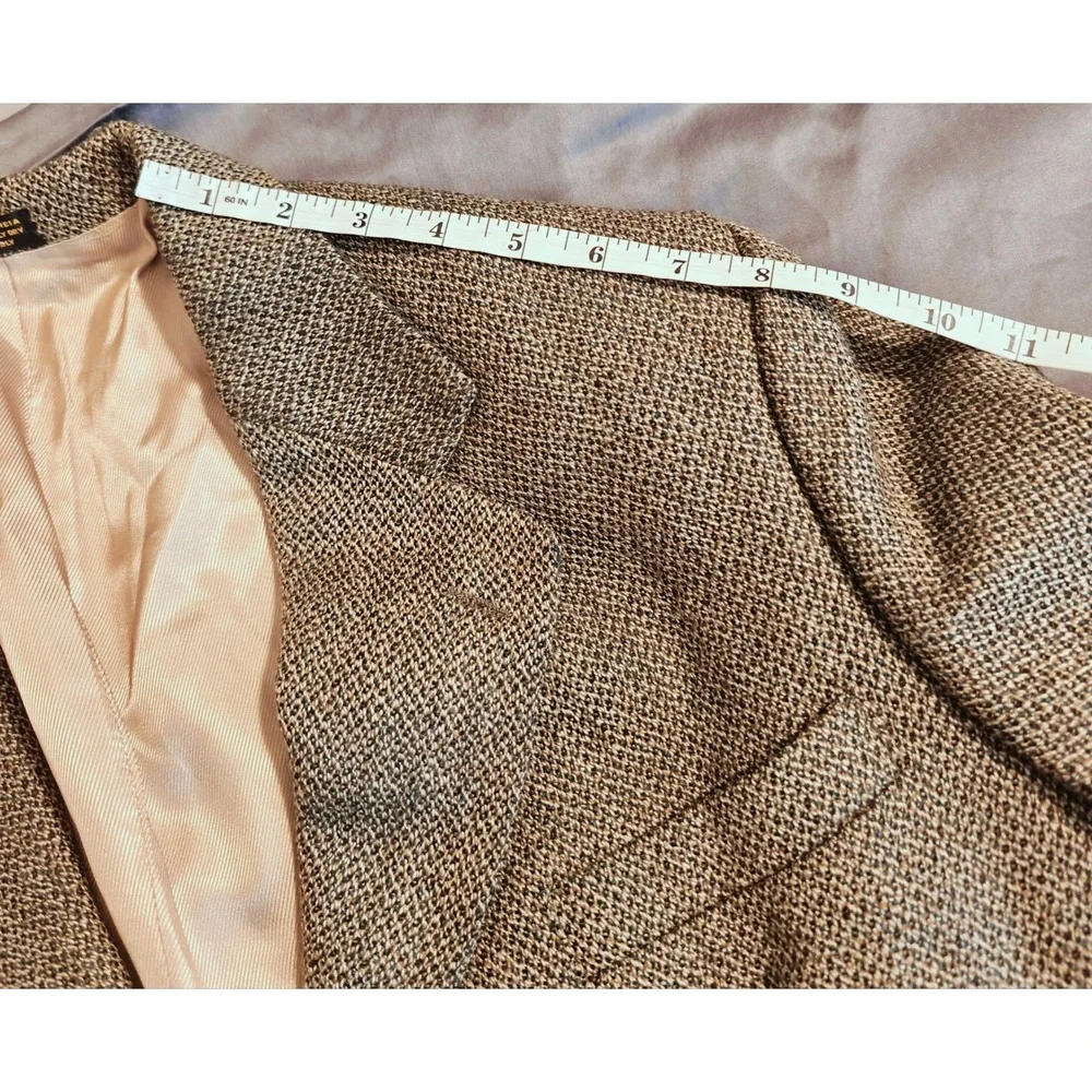 Oscar de la renta Classic Tweed Blazer Sport Coat Jacket Brown Tan Plaid‎ 41 R